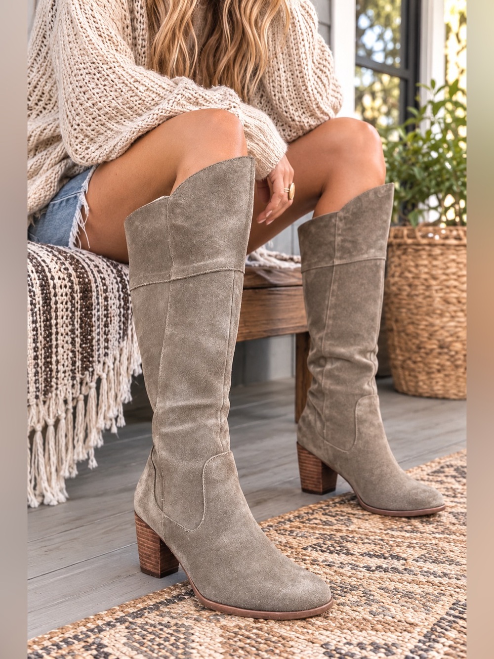 Crown Vintage Unicorn Knee High Suede Boots Taupe 9M